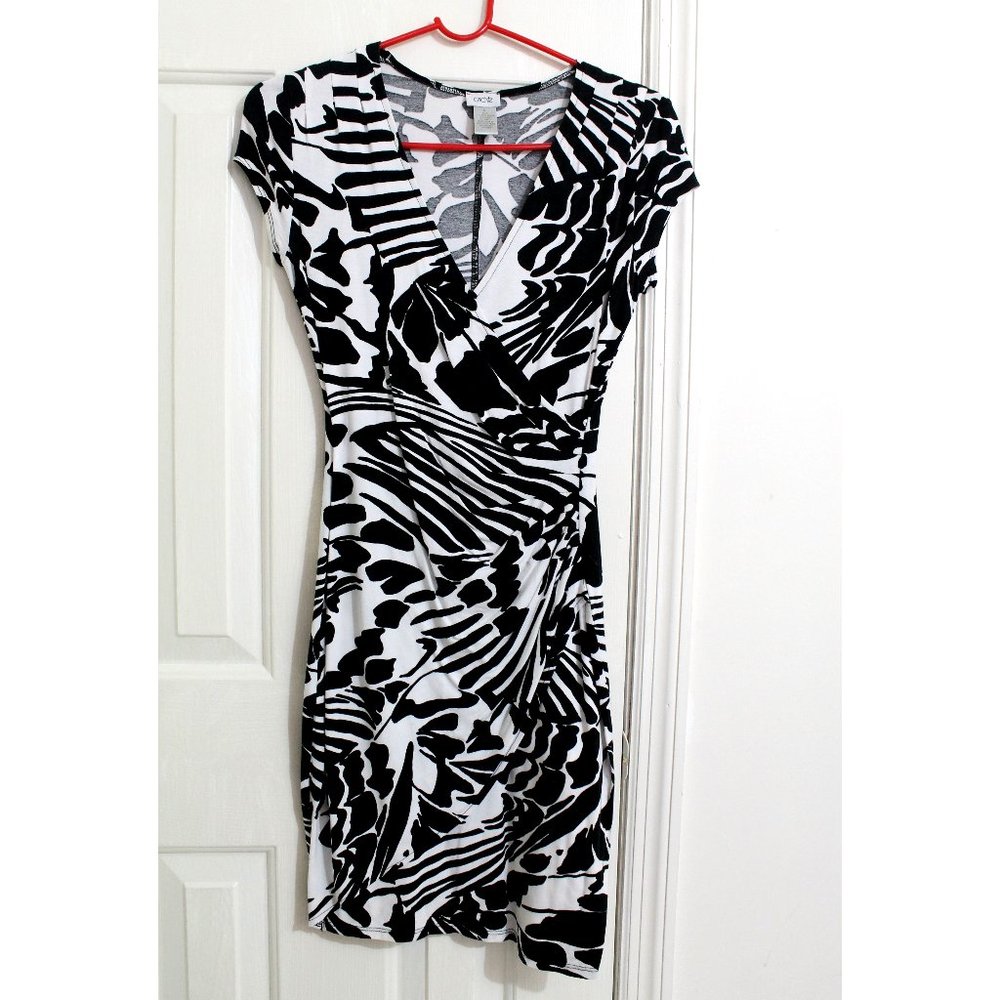 CACHE Casual Black/White Wrap Mini Dress S